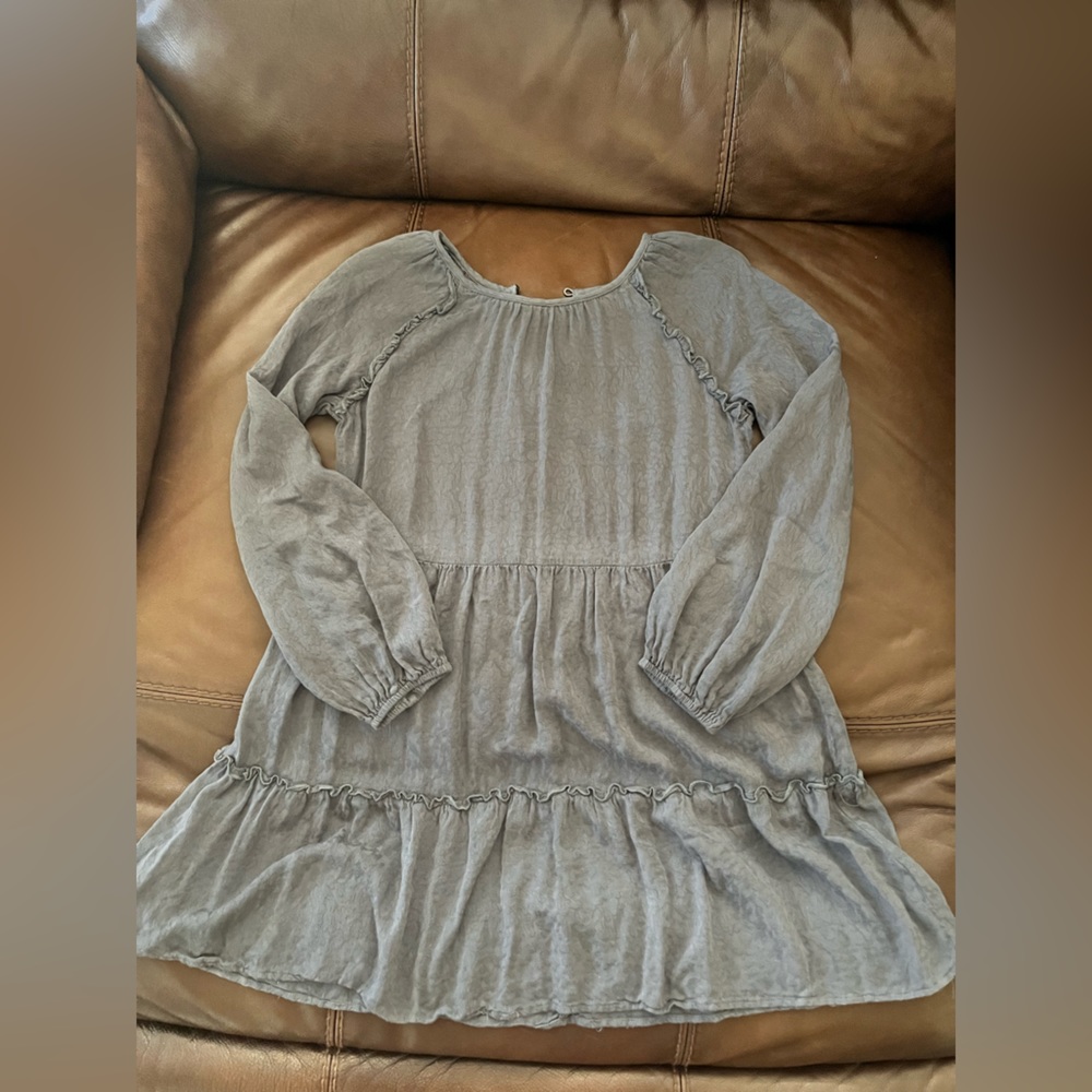 Girls Steel Blue Long Sleeve Dress